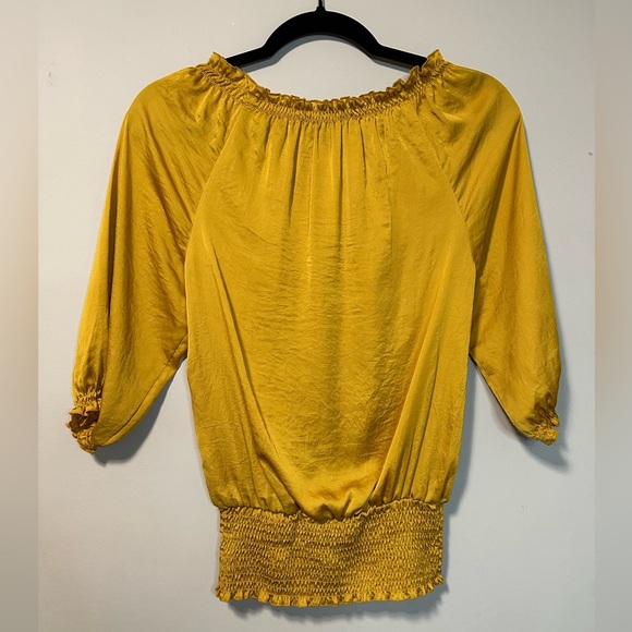 INC Mustard Yellow Peasant Blouse Size 2 - Picture 2 of 3